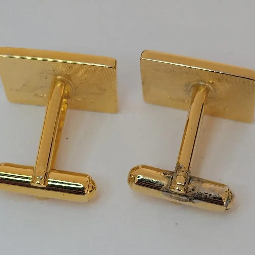 Mario Valentino MV Gold Black Red Tone Rectangle Logo Cufflinks Designer Retro
